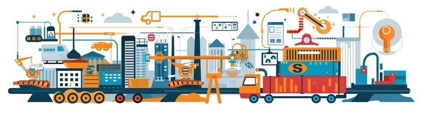 Obraz premium Cartoon depicting the integration of IT systems in an export business