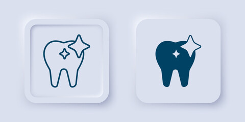 Filled and outline Tooth whitening concept icon isolated on grey background. Tooth symbol for dentistry clinic or dentist medical center. Square button. Vector