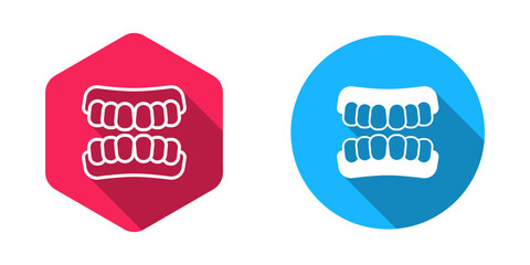 Filled and outline Dentures model icon isolated with long shadow background. Teeth of the upper jaw. Dental concept. Vector © Iryna