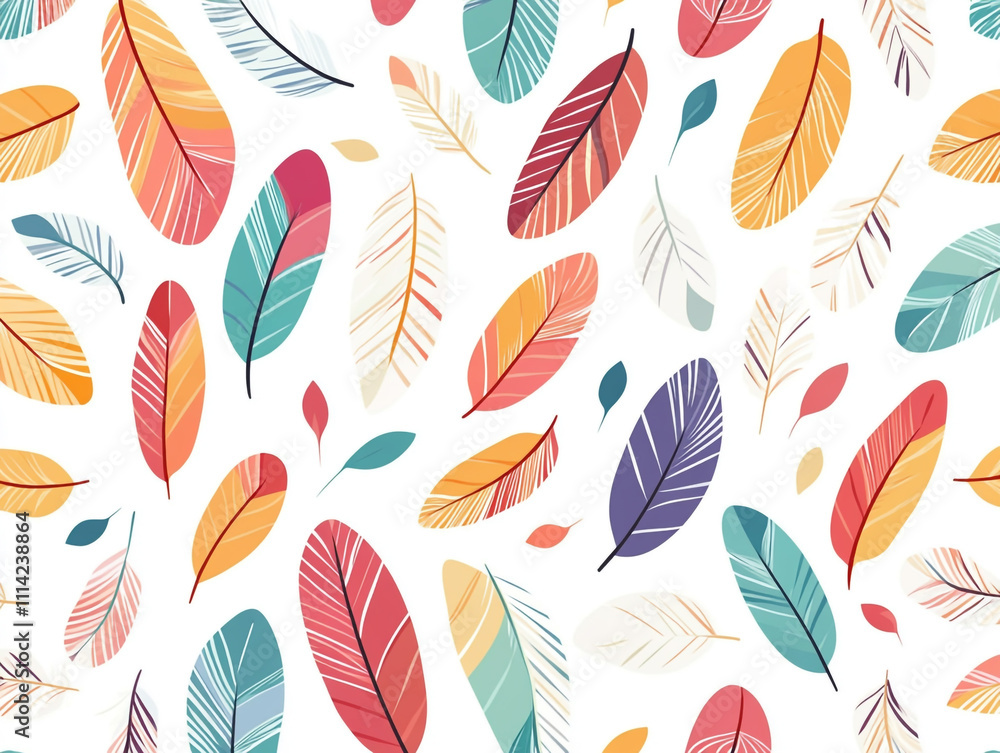 Poster a colorful feather pattern with simple shapes and bold colors.