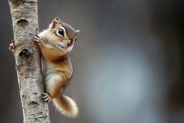 Obraz premium Chipmunk Climbing a Tree in Autumn