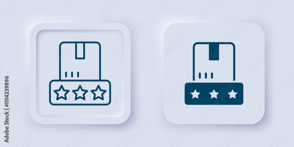 Poster filled and outline consumer or customer product rating icon isolated on grey background. square butt