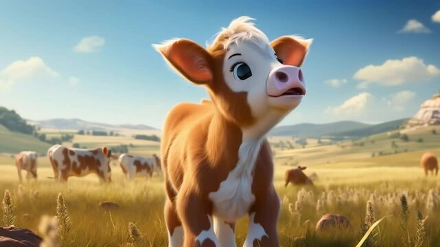 Cute cartoon of a baby cow animation