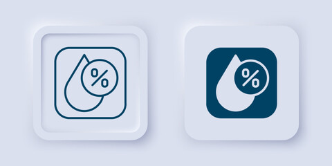 Filled and outline Water drop percentage icon isolated on grey background. Humidity analysis. Square button. Vector