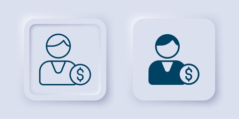 Filled and outline Buyer icon isolated on grey background. Square button. Vector