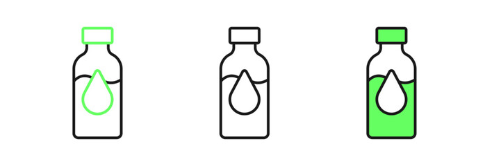 Set line Oil petrol test tube icon isolated on white background. Cmemistry flask and falling drop. Vector