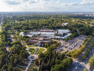 Aerial view of the Montreal Botanical Garden in summer. Montreal, Quebec, Canada.