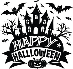 Halloween Scene with Pumpkins and Ghosts on White Background