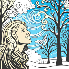 Beautiful women happy in nature in winter