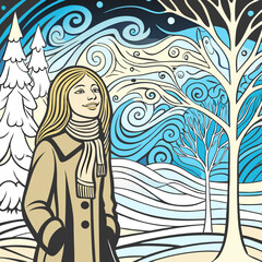 Beautiful women happy in nature in winter