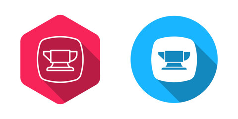 Filled and outline Blacksmith anvil tool icon isolated with long shadow background. Metal forging. Forge tool. Vector