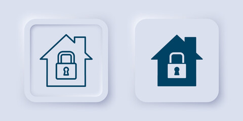 Filled and outline House under protection icon isolated on grey background. Home and lock. Protection, safety, security, protect, defense concept. Square button. Vector