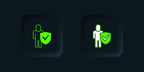 Green Healthy lifestyle icon isolated on isolated on black background. Black square button. Vector
