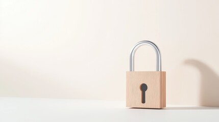 Fototapeta premium A simple wooden padlock with a metal shackle sits against a light background, symbolizing security and protection.