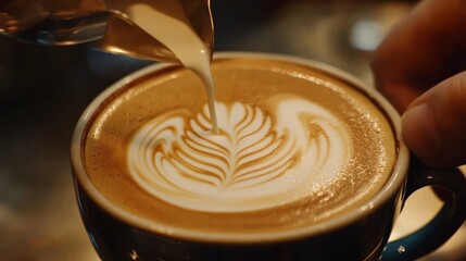 Mastering latte art cozy coffee shop beverage photography warm ambiance close-up intricate foam designs