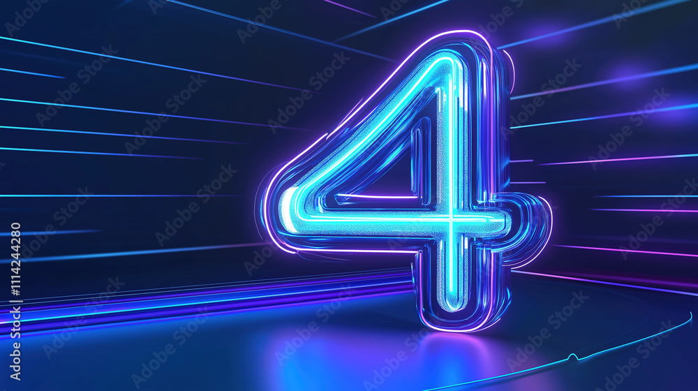 Canvas Prints blue neon light in the shape of number 