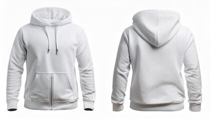 Blank White Zip Up Hoodie Mockup Front Back View Clothing Design Template