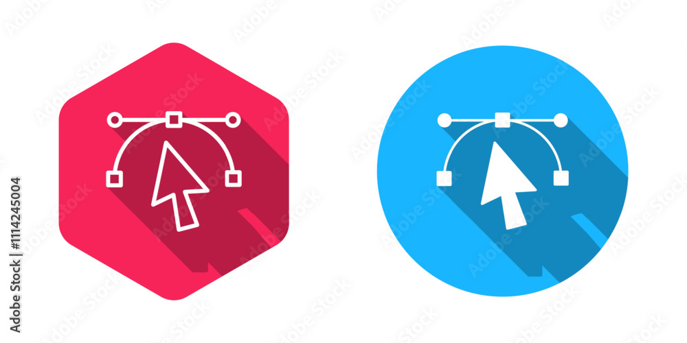 Poster filled and outline bezier curve icon isolated with long shadow background. pen tool icon. vector