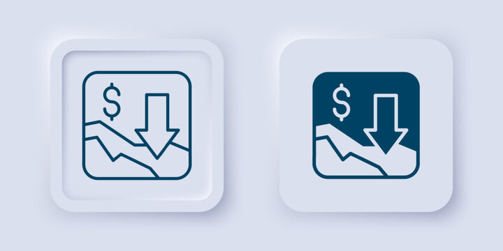 Filled and outline Financial growth decrease icon isolated on grey background. Increasing revenue. Square button. Vector