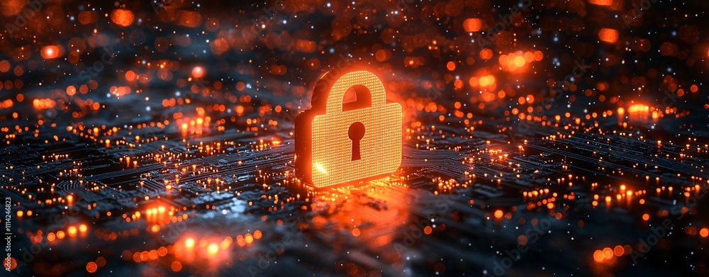 Aufkleber cyber security digital lock on circuit board data protection network safety