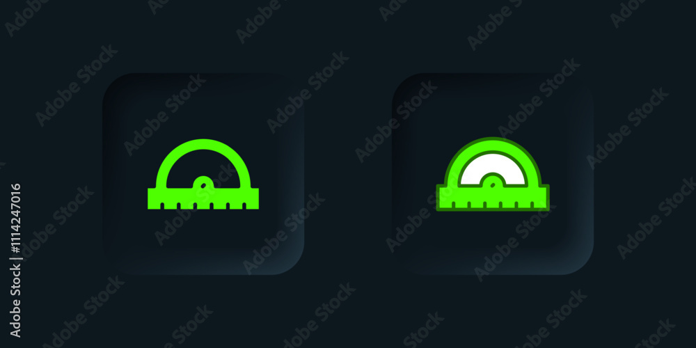 Poster green protractor grid for measuring degrees icon isolated on black background. tilt angle meter. mea
