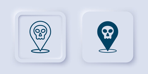 Filled and outline Skull icon isolated on grey background. Happy Halloween party. Square button. Vector