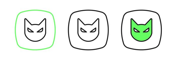Set line Black cat icon isolated on white background. Happy Halloween party. Vector