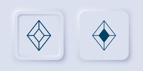 Filled and outline Gem stone icon isolated on grey background. Jewelry symbol. Diamond. Square button. Vector