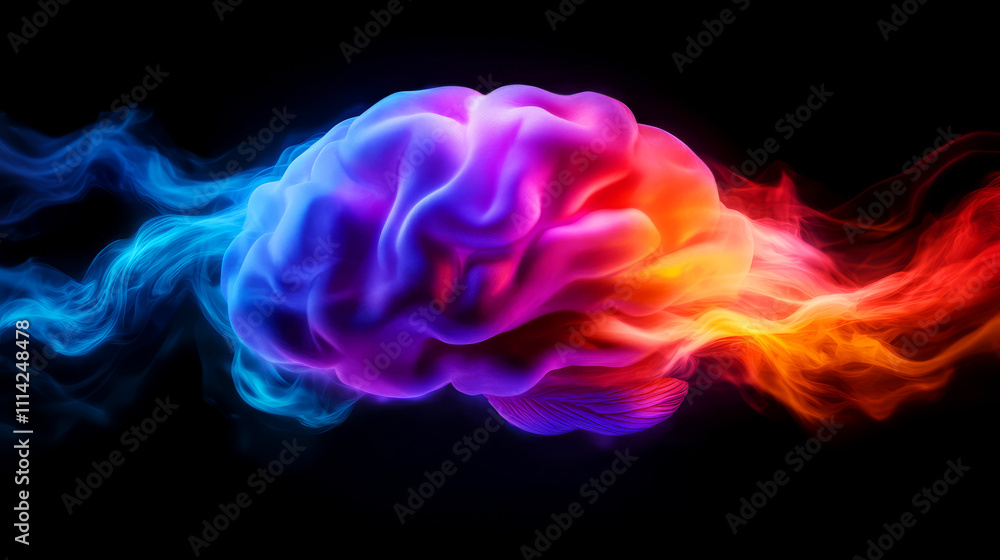 Poster colorful abstract brain image with dynamic energy flow and vivid visual elements
