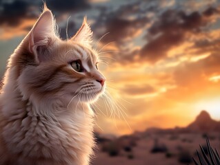 Obraz premium Cat Watching Sunset