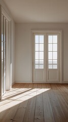 Sunlight streams through an open door in a quiet hallway during the afternoon