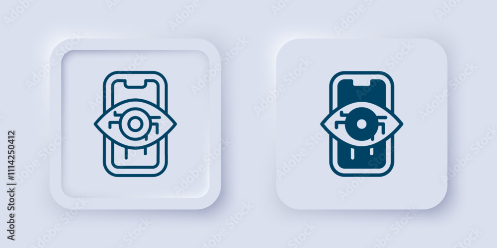 Aufkleber filled and outline computer vision icon isolated on grey background. technical vision, eye circuit, 