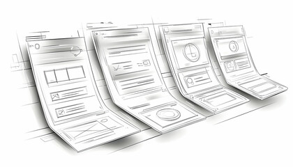 Web page design sketches, wireframes, user interface mockup.