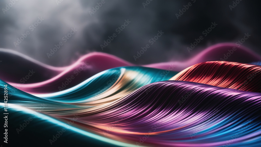 Poster an abstract composition resembling waves or folds of fabric. it is made in bright and saturated colo