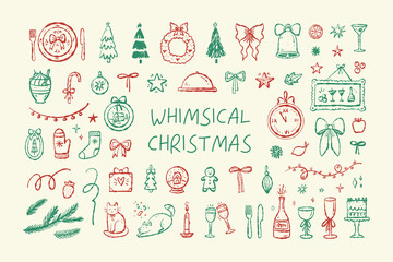 Whimsical christmas set in vintage retro style