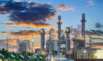 Natural Gas Combined Cycle Power Plant ,Gas turbine electrical power plant with in Twilight power...