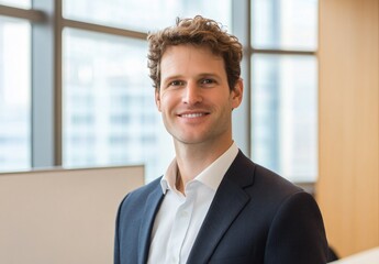 A warm-toned office with a city skyline view, featuring a conference room with a meeting table, blank whiteboard, and a focus on development planning, teamwork, and business financial strategies, with