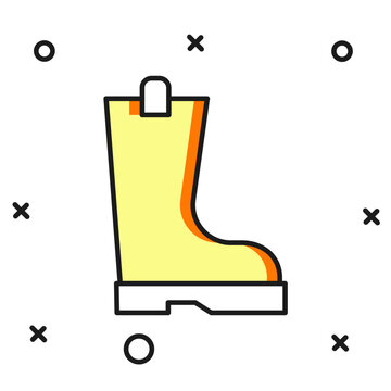 recommend clip art: Filled outline Waterproof rubber boot icon isolated on white background. Gumboots for rainy weather, fishing, gardening. Flat filled outline style with shadow. Vector