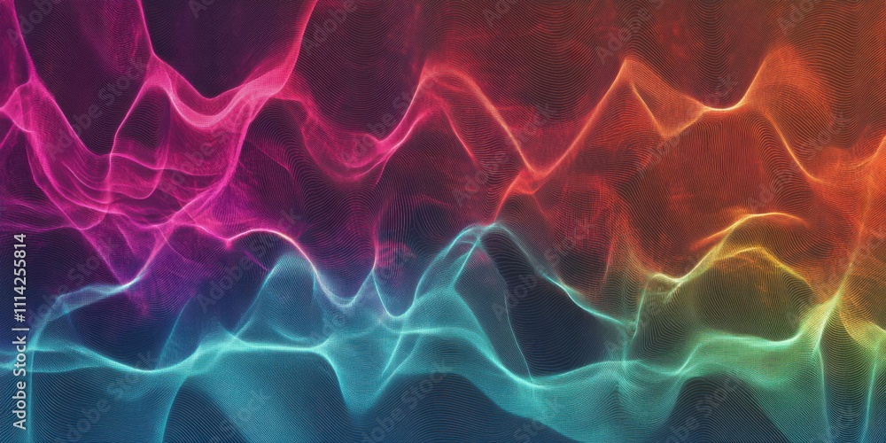 Poster abstract colorful waveforms digital art: vibrant hues and flowing patterns