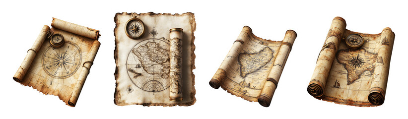 Vintage Maps on Transparent Background