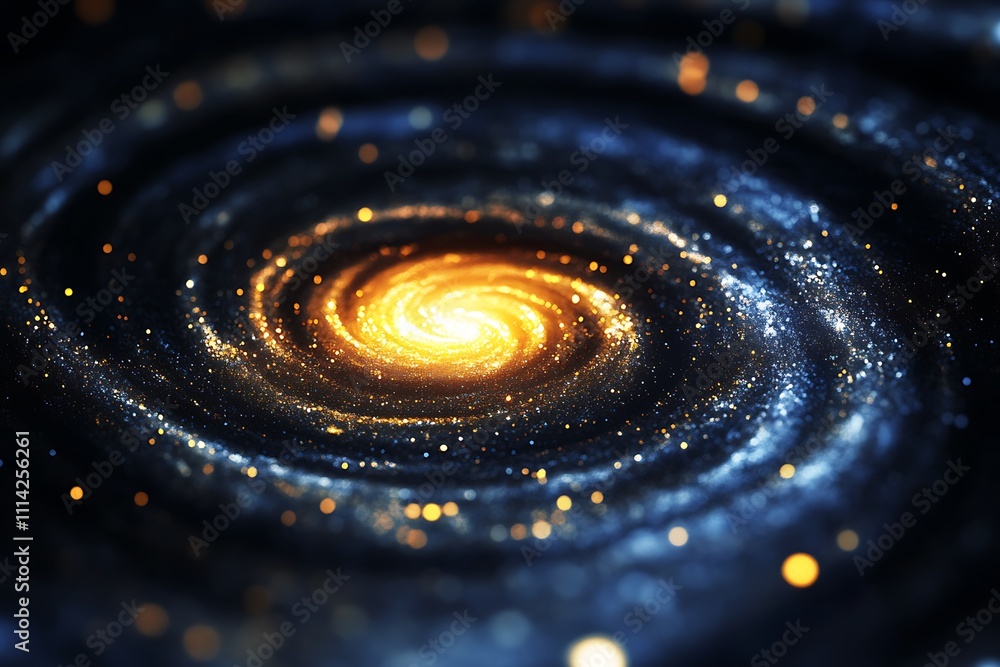 Poster close-up of a spiral galaxy with glowing center and sparkling dust.