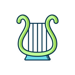 Filled outline Ancient Greek lyre icon isolated on white background. Classical music instrument, orhestra string acoustic element. Flat filled outline style with shadow. Vector