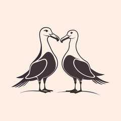 Fototapeta premium a black and white illustration of two albatross birds standing side by side