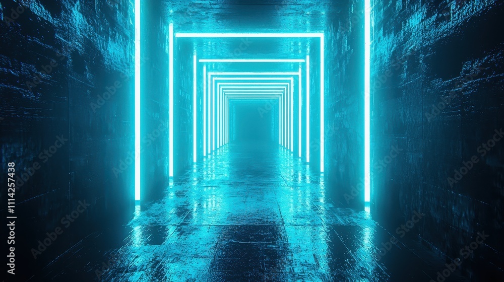 Poster vibrant neon abstract design with smooth lines in a glowing tunnel space