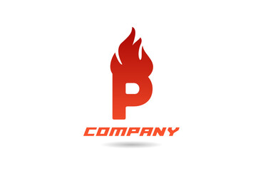 P red fire flames alphabet logo icon letter design with gradient colour for business and company