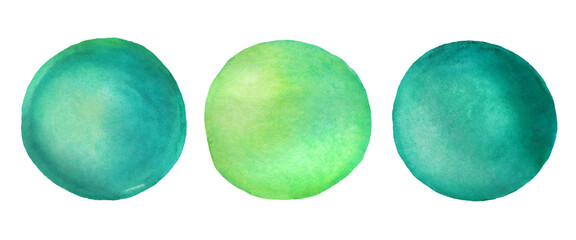 A set of circles drawn with watercolors. Round watercolor decorative elements.