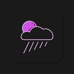 Filled outline Cloud with rain and sun icon isolated on black background. Rain cloud precipitation with rain drops. Flat filled outline style with shadow. Vector