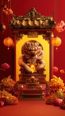 Obraz premium Golden Dragon Shrine: A Luxurious Celebration of Chinese New Year Traditions and Culture
