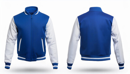 Blue and White Varsity Jacket Front and Back Views Clothing Apparel Sportswear