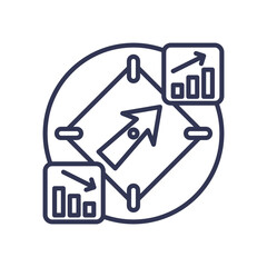 Arrow and graphs symbolize growth and strategic direction.